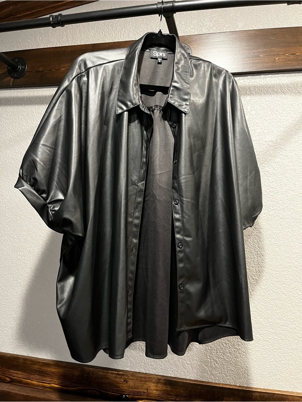 Spin Faux Leather Short-Sleeve Button Down Shirt